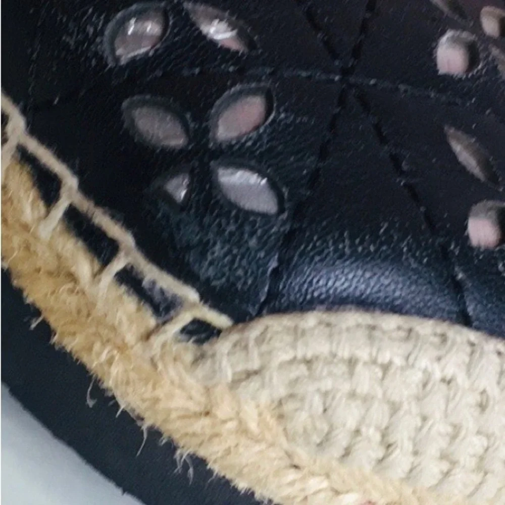 Michael Kors Hastings  Black and Silver Quilted Leather Platform Espadrilles